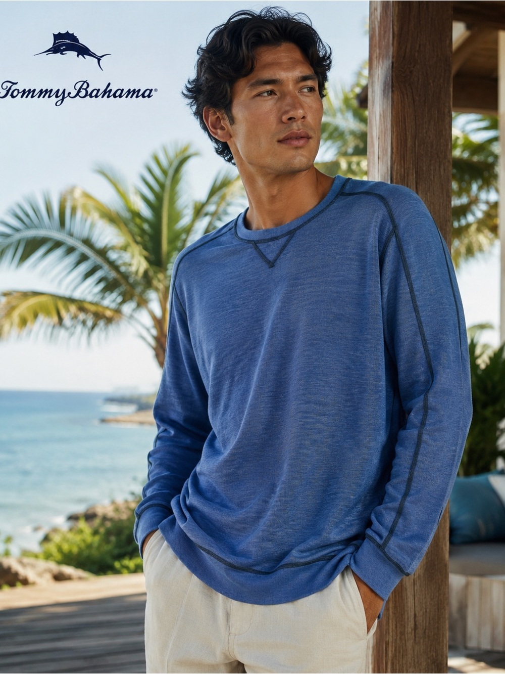 Tommy Bahama Reversible Sweatshirt Men’s Blue & Charcoal Gray Contrast Stitch